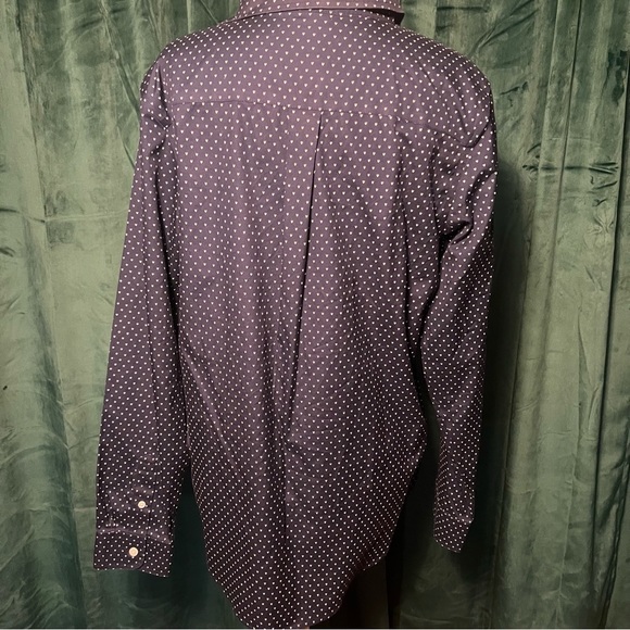 NWOT LL Bean Navy Blue with White Wrinkle Free Button Down Long Sleeved Blouse - Picture 2 of 9